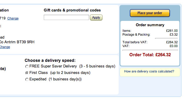 Amazon set first class postage as the default selection