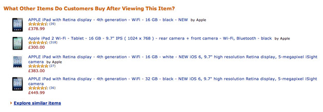 Amazon's 'other customers viewed' recommendation