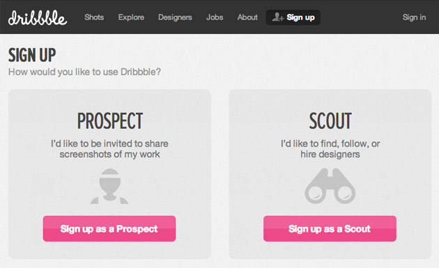 Dribble's invitation based signup page