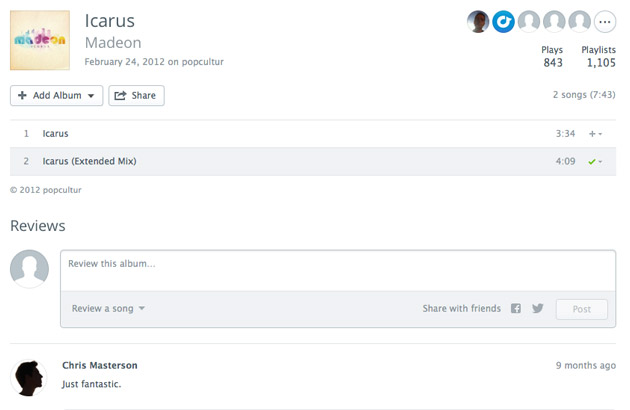 Rdio song playback statistics