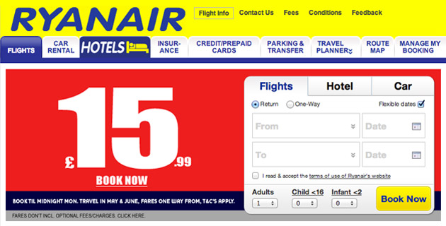 Ryanair 'Book Until Midnight' dialog