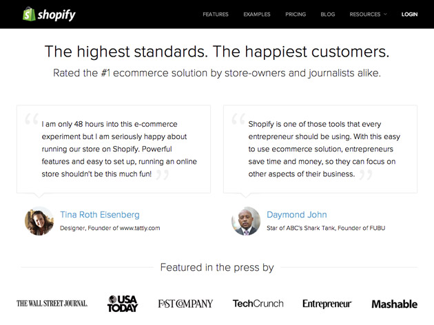 Shopify testimonials page