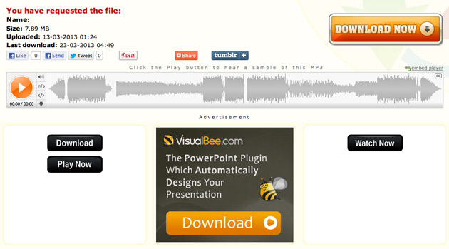 Zippyshare's confusing download buttons